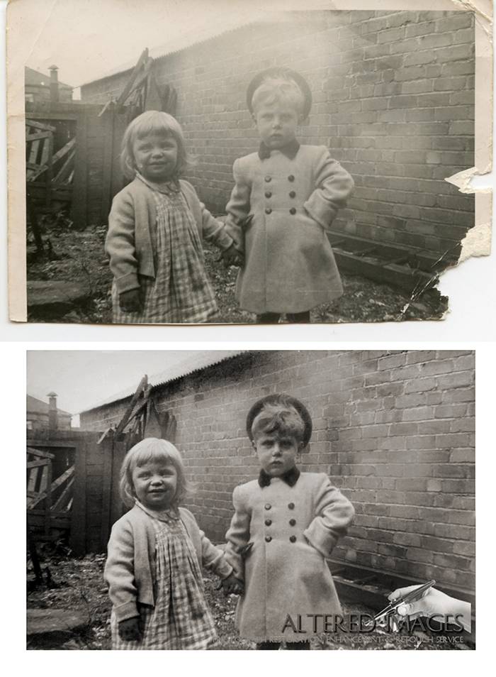 photo restoration of young boy and girl 1950s